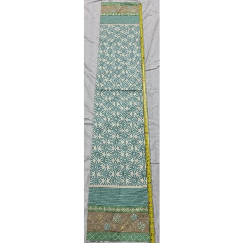 VTG 90's Table Runner 71 X 12" Spring Easter Floral Blue Green Long Embroidered - Picture 2 of 4